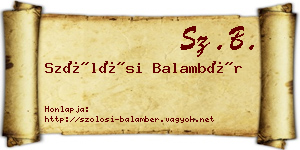 Szőlősi Balambér névjegykártya